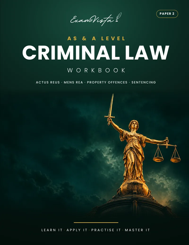 Cover of the Exam Vista AS and A Level Criminal Law workbook, Paper 2