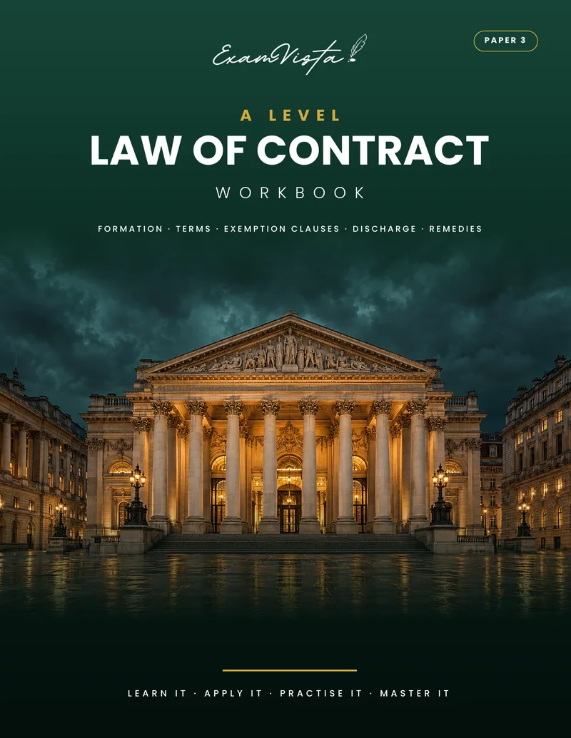 Cover of the Exam Vista A Level Law of Contract workbook, Paper 3