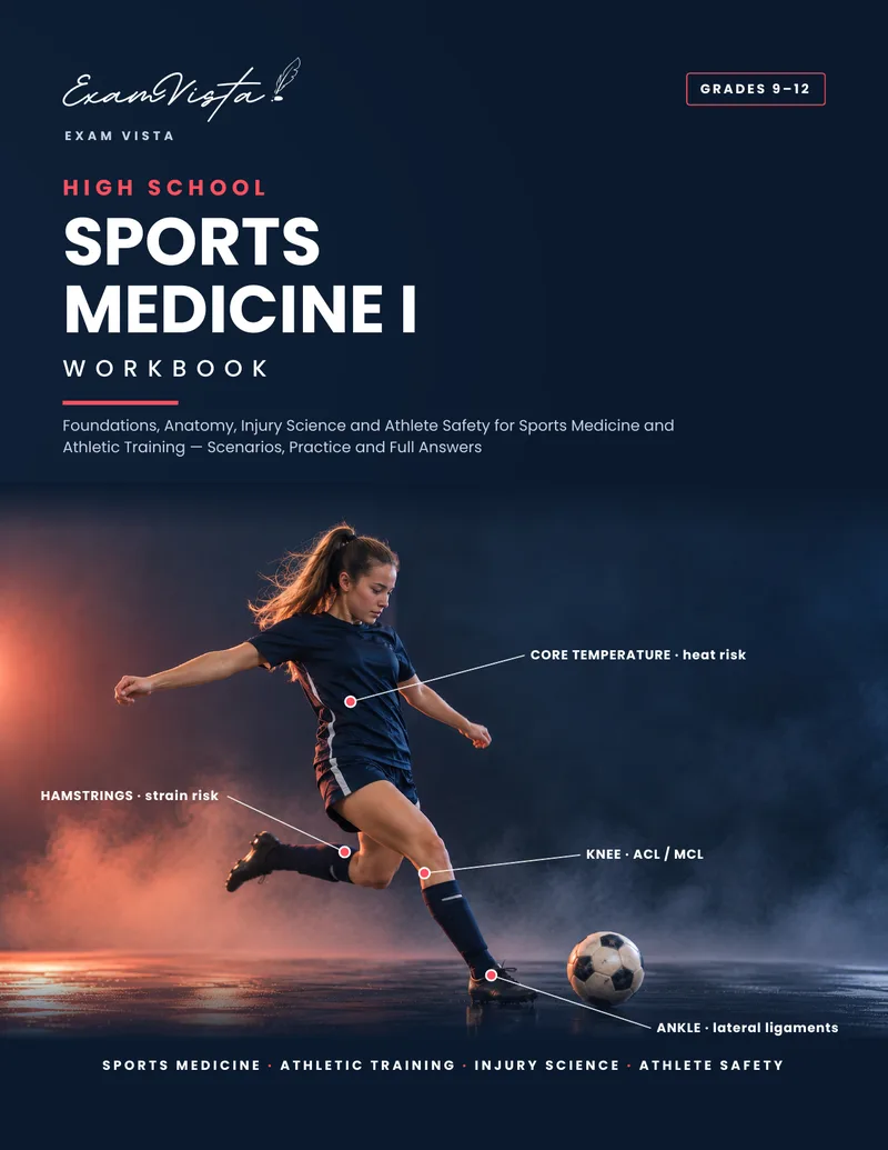 Cover of the Exam Vista High School Sports Medicine I workbook for grades 9 to 12